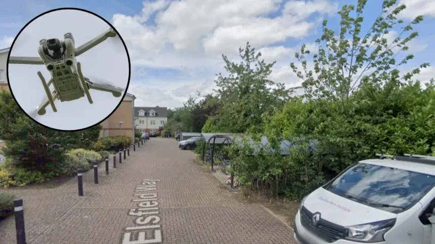 Drone shows Oxford mast blaze remains in Arson case 2026